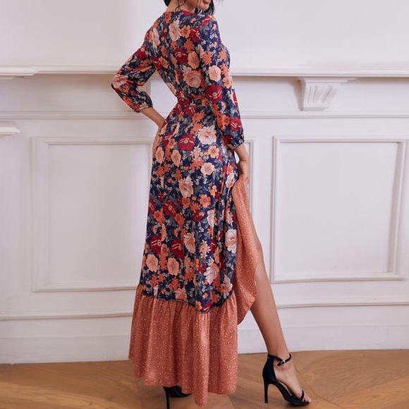 Boho High Low Ruffled Hem Floral Maxi Dress - Picture 2 of 4